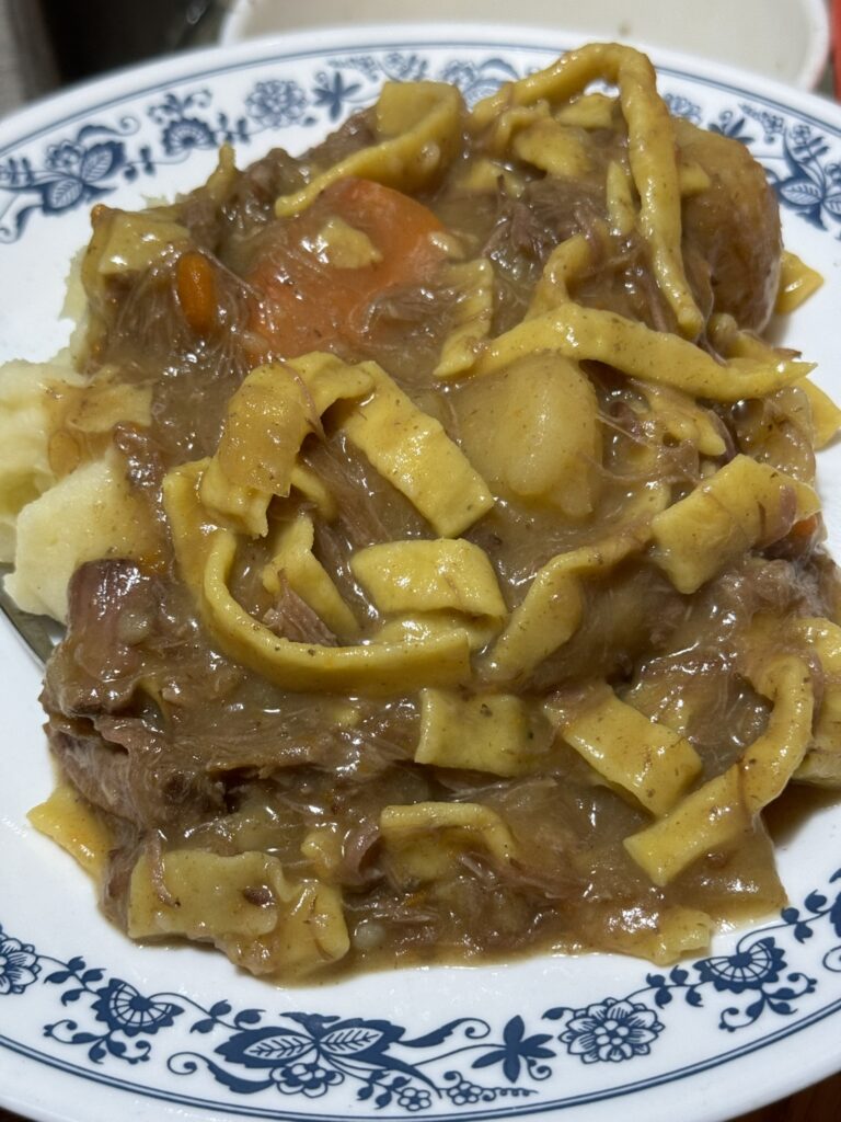 Beef and noodles with chuck roast