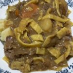 Beef and homemade egg noodles with chuck roast